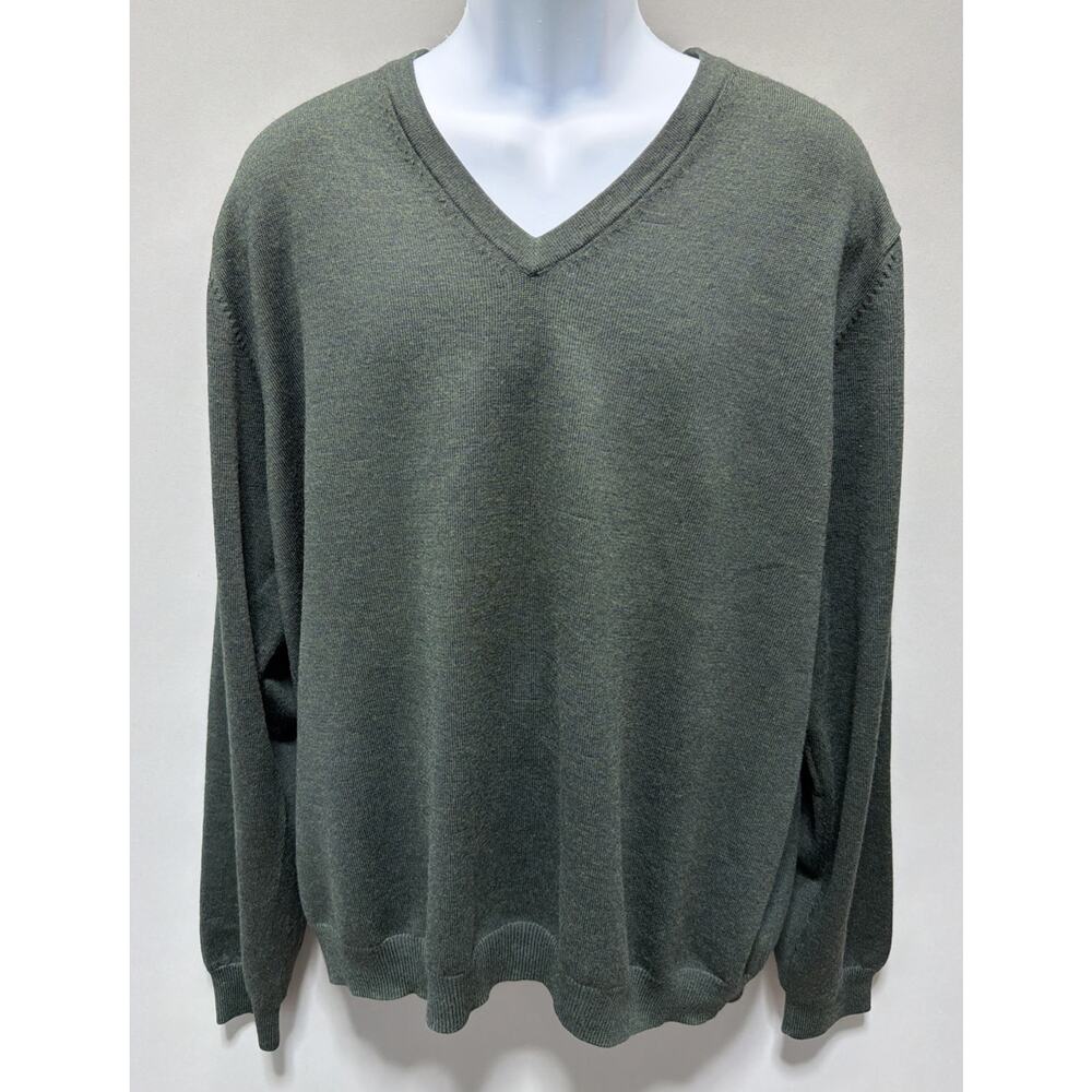 Brooks Brothers Sweater Men's XL Green Merino Wool V-Neck Stretch Preppy Casual